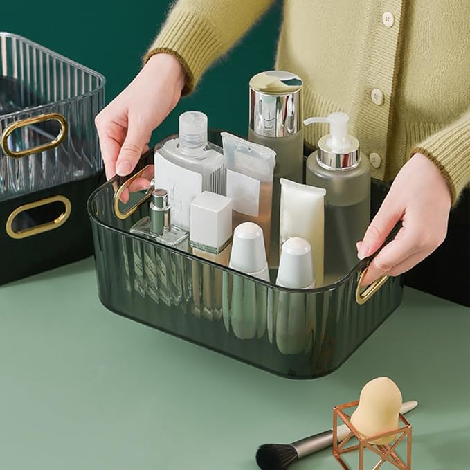 Desktop Makeup Organizer Box PET ABS Compact Open Storage | Skincare Storage Container, Dressing Table Use, Simple Stylish Shape, Space Saving Organization