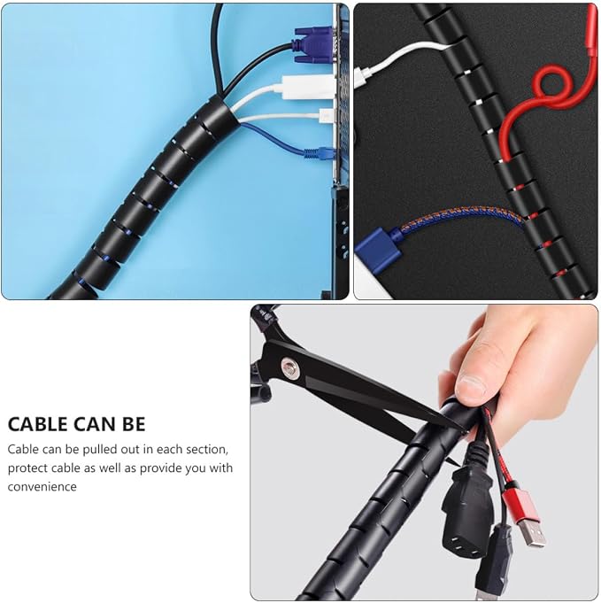 SHOWERORO Cable Sleeve Wire Organizer Set for Pet Owners 22Mm Black Coiled Tube Sleeve 10M Spiral Cable Wrap and Cord Management Tool for Home and Office Use