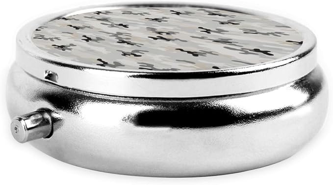 Pocket Pill Box, Army Camouflage 3D Print Compact Round Dispenser, Travel Organizer for Supplements, Waterproof Case Purse Carry for Hiking