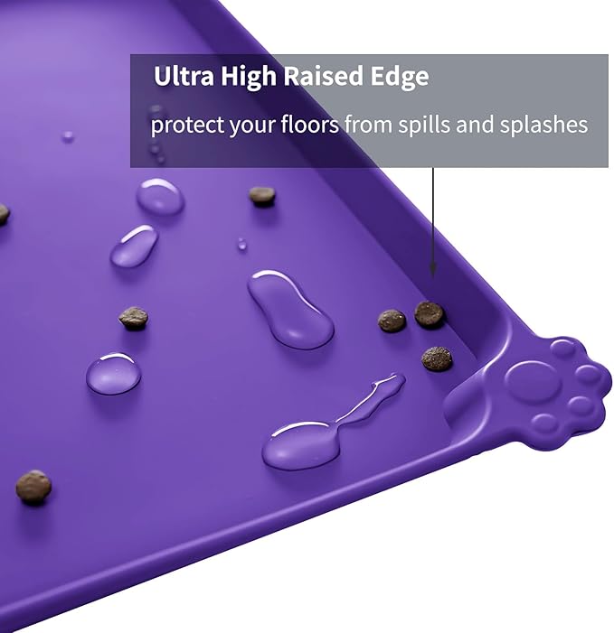 Reopet Waterproof Pet Feeding Mat, Non-Slip Silicone Placemats for Dog Cat Food and Water Bowl, High Raised Edges to Prevent Spills and Protect Floors
