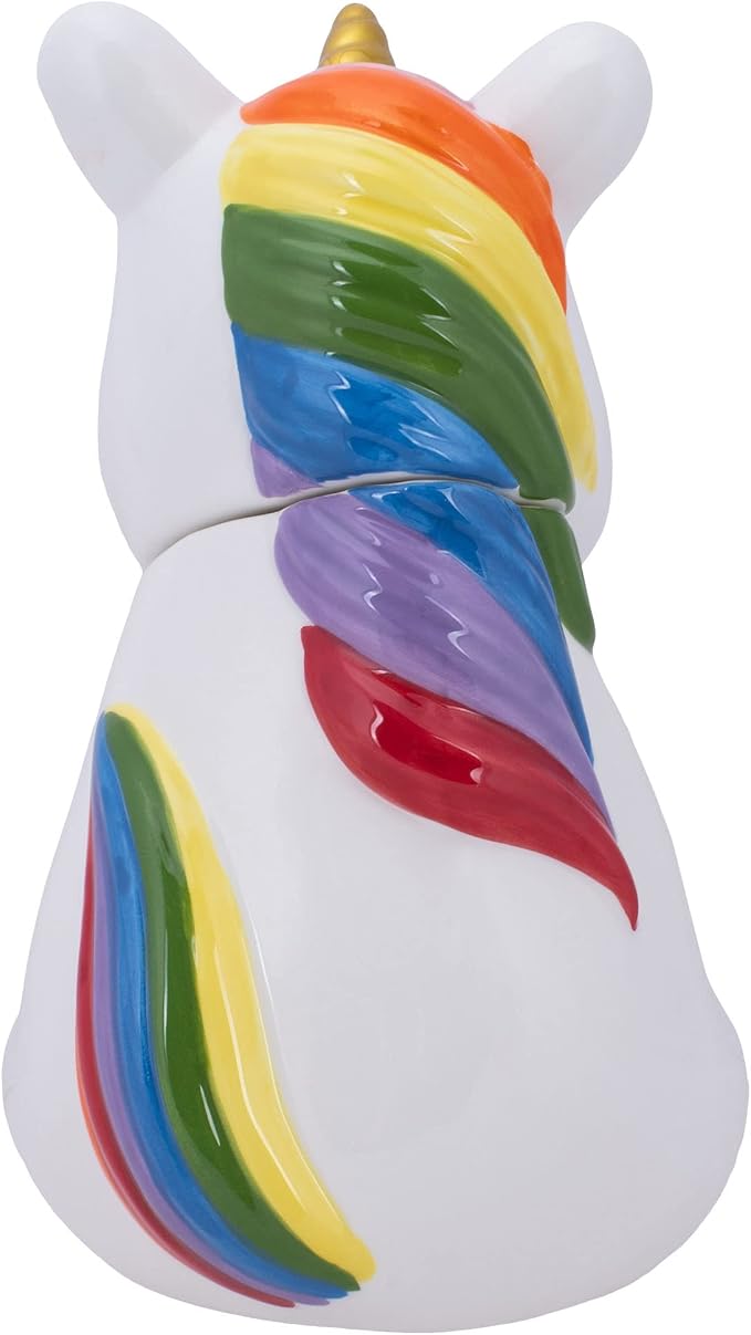 Dolomite Ceramic 10 x 7.3 Everyday Cookie & Candy Jar with Airtight Lid: Perfect for Kitchen Canisters, Pet Treat Containers & Decorative Magical Storage, Rainbow Unicorn With Stars