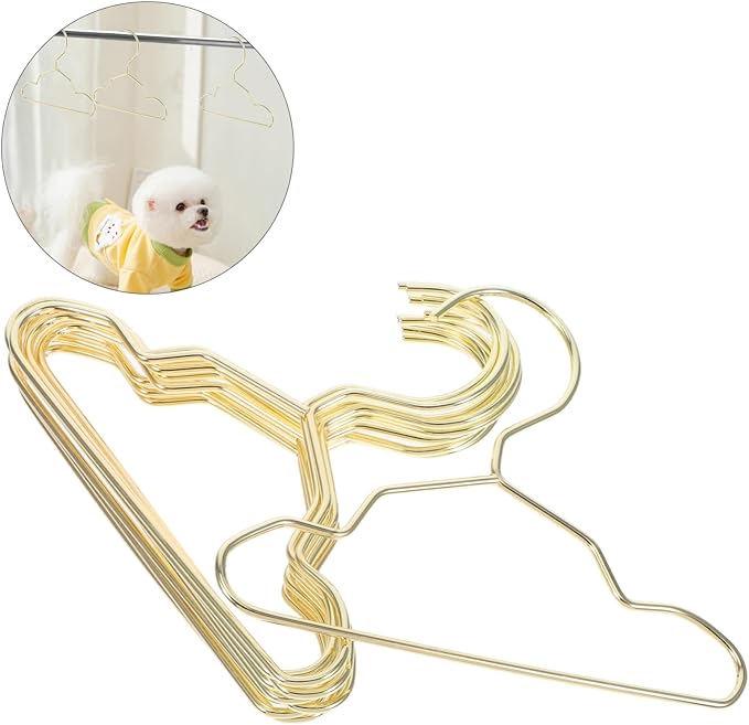 ORFOFE 10pcs Gold Pet Hangers Mini Dog Hangers for Clothes Metal Pet Small Cat Portable Dog Supplies