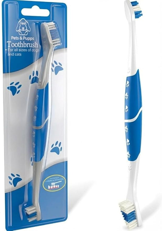 Pet Toothbrush for Dogs, Cats with Soft Bristles - Easy Teeth Cleaning & Dental Care, Non Slip Dual Head Dog Toothbrush for Medium & Large Pets, Toothpaste Not Included (Pack of 1 Blue)