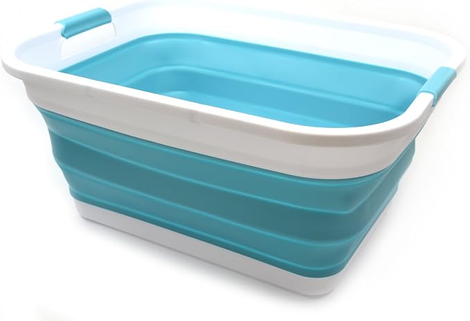 SAMMART 41L (10.8 gallon) Collapsible Plastic Laundry Basket-Foldable Pop Up Storage Container/Organizer-Portable Washing Tub-Space Saving, Water capacity: 32L (8.4 gallon) (Rectangular, Bright Blue)