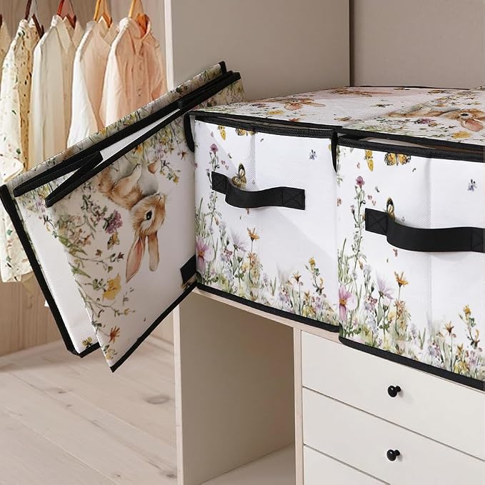 Stackable Clothes Storage Bins with Lids 3 Pack. | Closet Organizers Fabric Cat Printing Box for Home and Office,Blanket Clothes Organizers,Under Bed Storage Containers