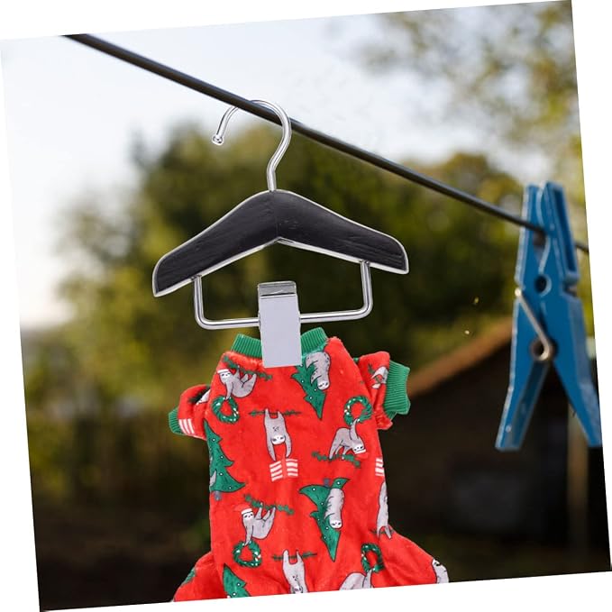 Mikikit 2Pcs Wooden PET Clothes Hangers for Dogs and Cats Adjustable Skirt Clips Closet Organizers for PET Apparel