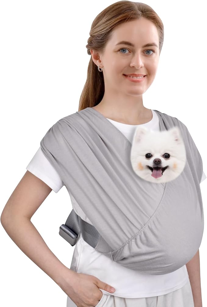 Swaddle Dog Sling Carrier for Small Dogs, Front Pet Sling Carrier Chest,Hands Free Adjustable Cat Sling Carrier Soft Cotton Reducing Pain Puppy Sling Carrier for Small Pet Up to 10lb (Light Gray)