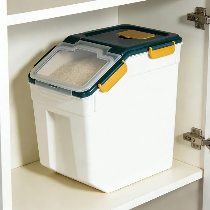 Saim 2Pack 25lb Flour&Rice Storage Container Bin,Rice Dispenser (Dark Blue) | BPA free plastic with seal lid, rolling wheels and measuring scoop for rice, flour, cereal and grain one-hand scooping