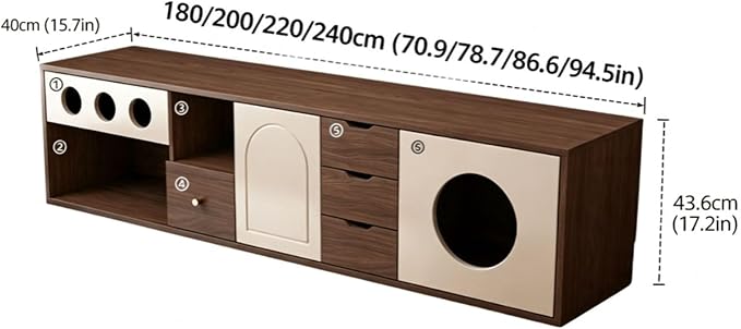 Hidden Cat Bed TV Cabinet, Cat Enclosure Furniture, Wooden TV Stand Table | Pet-Friendly TV Stand with Cat House, Storage Cabinets and Cable Hole, for Home Living Room(240 cm/94.5 in)
