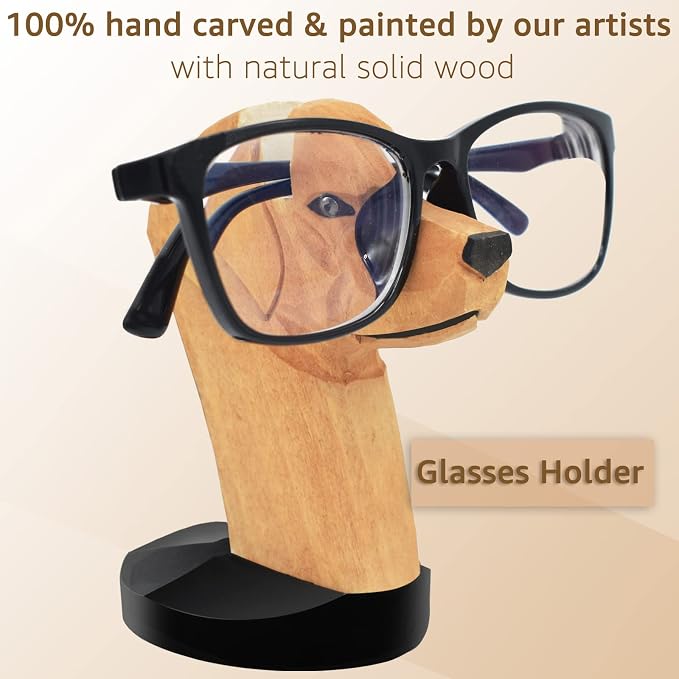 Handmade Labrador Retriever Shape Wood Carving Glasses Spectacle Holder Stand Sunglasses Display Rack Home Office Desk Décor Christmas Gift