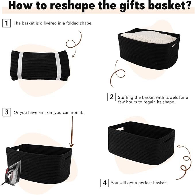 OIAHOMY Storage Basket for Shelves, Closet Cube Storage Bins Baskets for Clothes Blanket Towels, Baby Nursery, Toy Baskets Box, Woven Rope Basket, 15.75 * 11.81 * 7.09 IN, 2 Packs Black