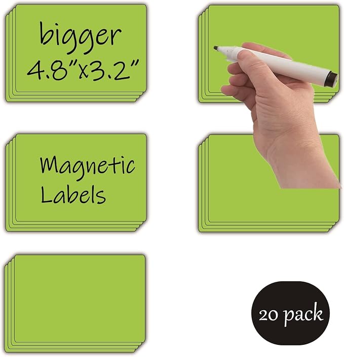 STTMGN Dry Erase Big Magnetic Labels (4.8x3.2,Pack of 20),Large Write On Magnets Name Plates Sticker,Waterproof/Reusable for Refrigerator&Lockers&Whiteboard&Cabinet(Green)