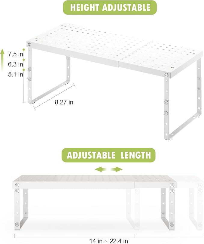 RUILALIFE Expandable Cabinet Organizer Shelf With Adjustable Height, Stackable Kitchen Countertop Organizer Rack, Adjustable Shelf Riser For Kitchen Counter, Pantry, Cupboard, Desk, Tabletop