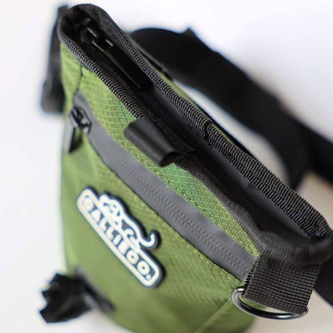 Callieco Mini Dog Treat Pouch with Magnetic & Zipper Closure | Small Waist Belt Training Behavior Aid Bag for Dog Walking with Poop Bag Dispenser (Green)