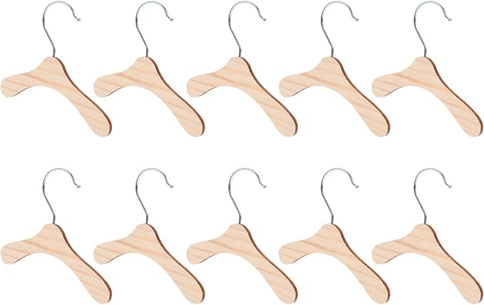 UKCOCO 10pcs Wooden Pet Apparel Hangers, Dog Clothing Hanging Rack, Silver, Wood Color, 5.50X5.50X0.20inch