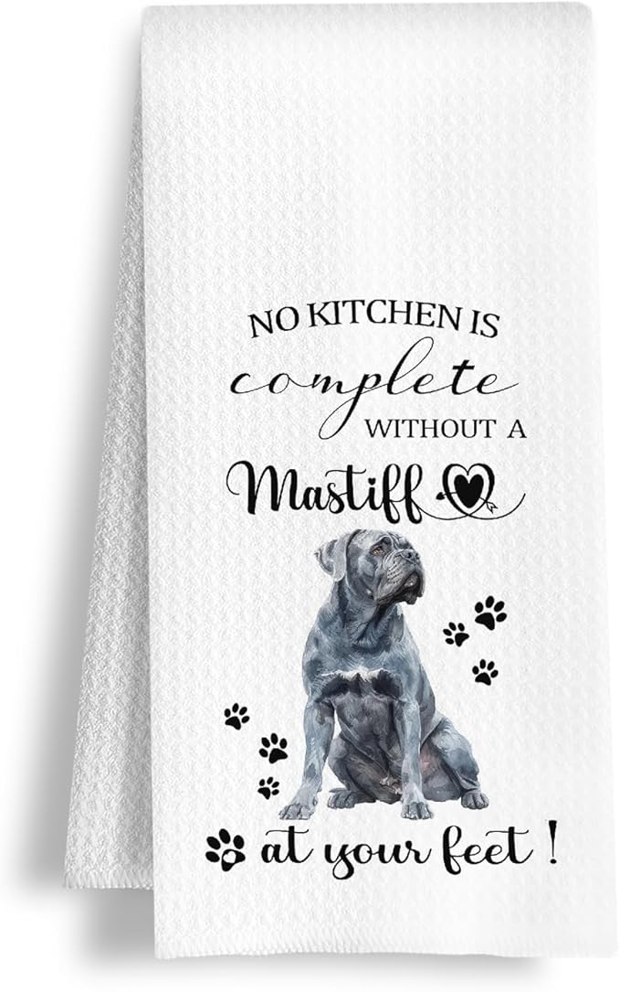 English Mastiff Gifts Kitchen Towels, Dog Lover Owner Gifts for Women Men, No Kitchen is Complete Without a Mastiff at Your Feet Decorative Dish Tea Hand Towels, 16x24 Inch