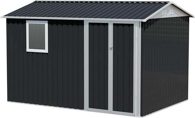 9 * 6 FT Metal Garden Storage Sheds for Patio Backyard Tools House Storage Shed with One Window (9.5 x6.7 FT)
