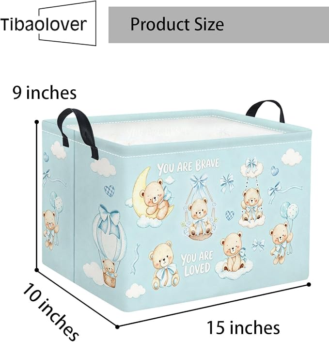 Rectangular Kids Storage Basket Baby Gift Basket Cute Toy Storage Bin Organizer Shelf Book Basket Room Decor(Blue Bear)