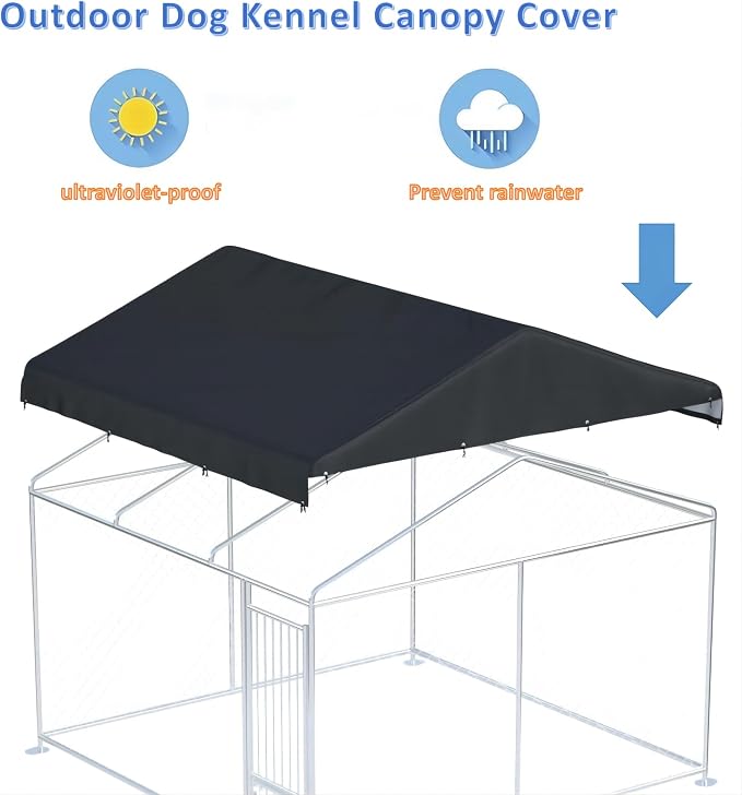 Dog Kennel Cover 10x10ft Outdoor Kennel Replacement Top Cover Black | 600D OXford Cloth Waterproof UV Resistant Outdoor Pet Kennel Replacement Cover with Elastic Cords Excluding Dog Enclosure