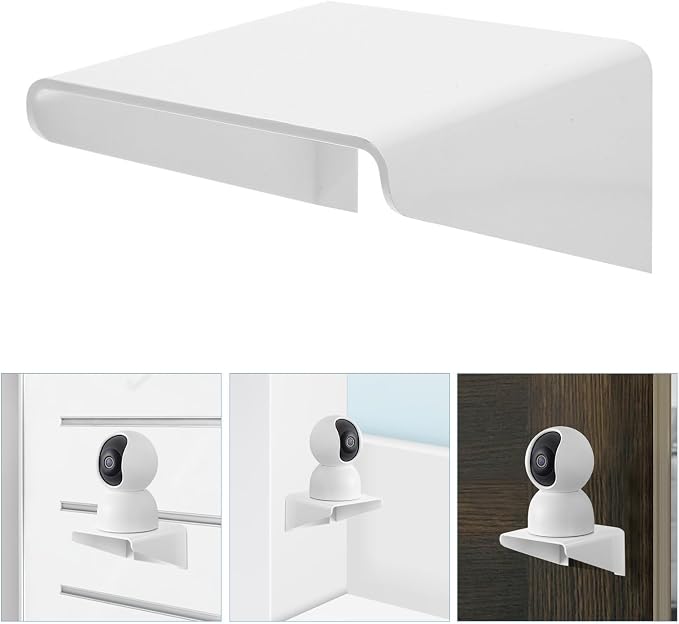 UKCOCO Camera and Router Wall Shelf Floating Bracket 2pcs White Plastic Adhesive Wall-Mounted Organizer for Monitor Holder Indoor Use