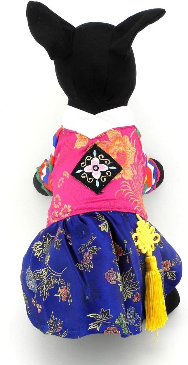 Embroidered Hanbok for Small Dogs, Girl, XL | Silky Fabric, Embroidered Norigae, Birthdays, Festivals, Chihuahua, Yorkie, Small Breed, Korean Traditional Pet Costume