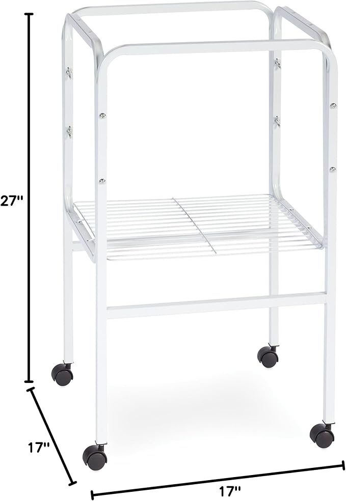 Prevue Pet Products Bird Cage Stand with Shelf Toys - M, White | Small to Medium Metal Cage Stand with Rolling Wheels, Bird Stands for Inside with Storage