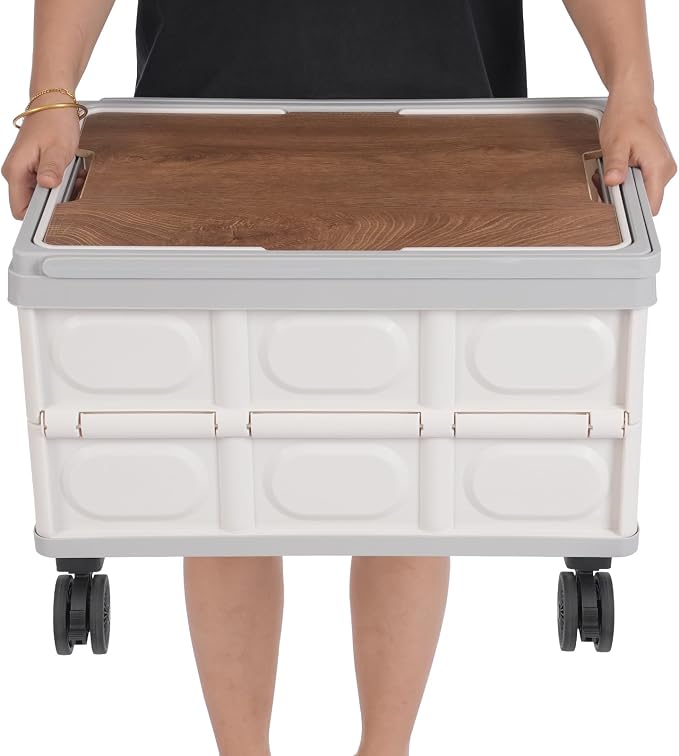 Foldable Crate Cart, 14.53 Gal Portable Wheeled Tote Basket Shopping Storage Trolley Case with 4 360° Rotatable Wheels & Long Handle Capacity 35 Kg/77.16 Lbs for Both Outdoor and Indoor (Grey)