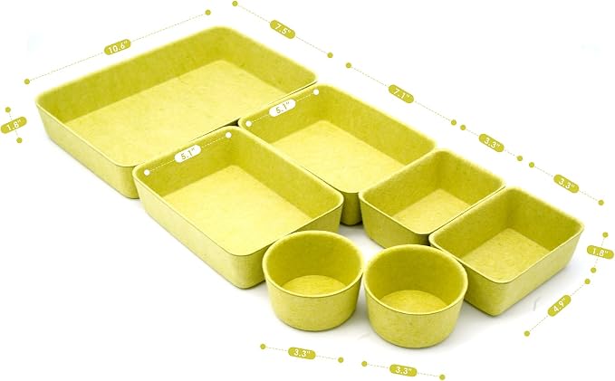 Welaxy Drawer organizers tray Felt storage bins office Desk dividers Morandi Colors Shallow Box 7-Piece round (Linden green)