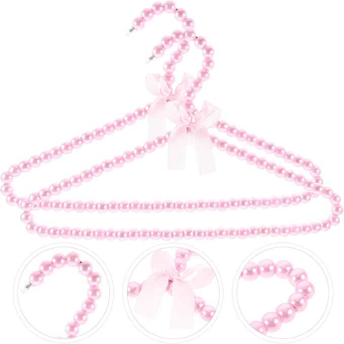MAGICLULU 2 Pack Beaded Hangers for Kids, 11.8 x 7.5 Inch Pink Plastic Baby Clothes Hangers with Bow, Non Slip Toddler Nursery Closet Organizer for Girl Dress, Dog Pet Apparel