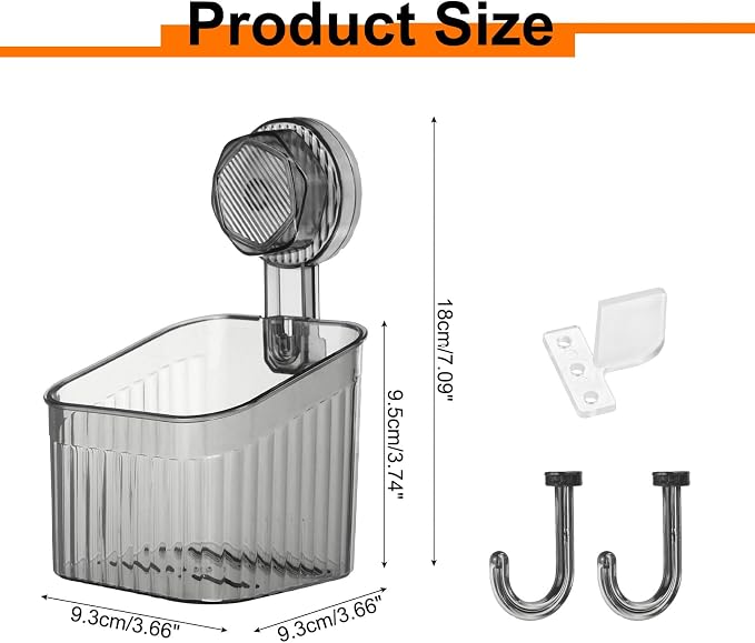 uxcell 1Pcs Suction Cup Shower Caddy with Hooks, 3.7 Inch Suction Cup Shower Organizer Shelf Wall Mount Dispenser Rack Storage Shelf for Bathroom Kitchen, Grey