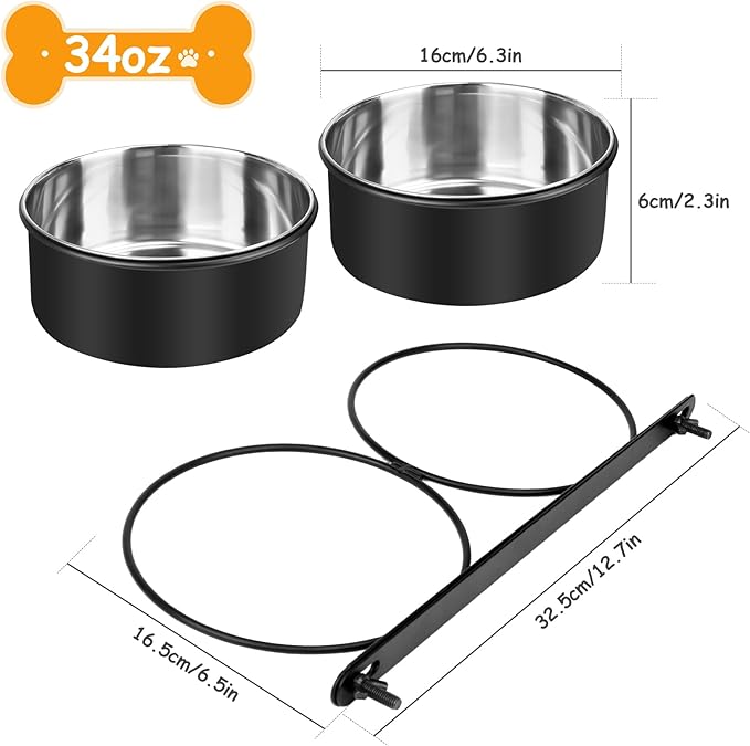 2 Packs Dog Crate Water Bowl No Spill,Dog Crate Bowls Hanging,Kennel Mountable Food Water Bowls for Crate Cage,Stainless Steel Feeder Coop Cup for Dogs Cats Pet Puppy Guinea Pigs Rabbits