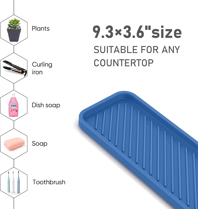 Silicone Sponge Holder, Kitchen Sink Organizer Tray（Blue）