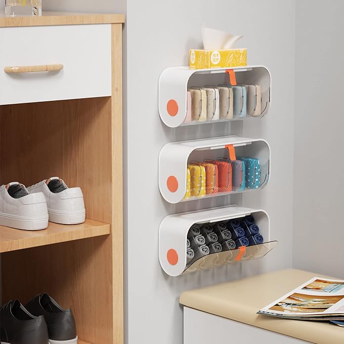 Wall-mounted Underwear Organizer | Punch-Free Transparent Drawer | Sock and Bra Organizer for Wardrobe – White, No-Drill Installation, PET Material, 6 Compartments Storage Box (24oz)