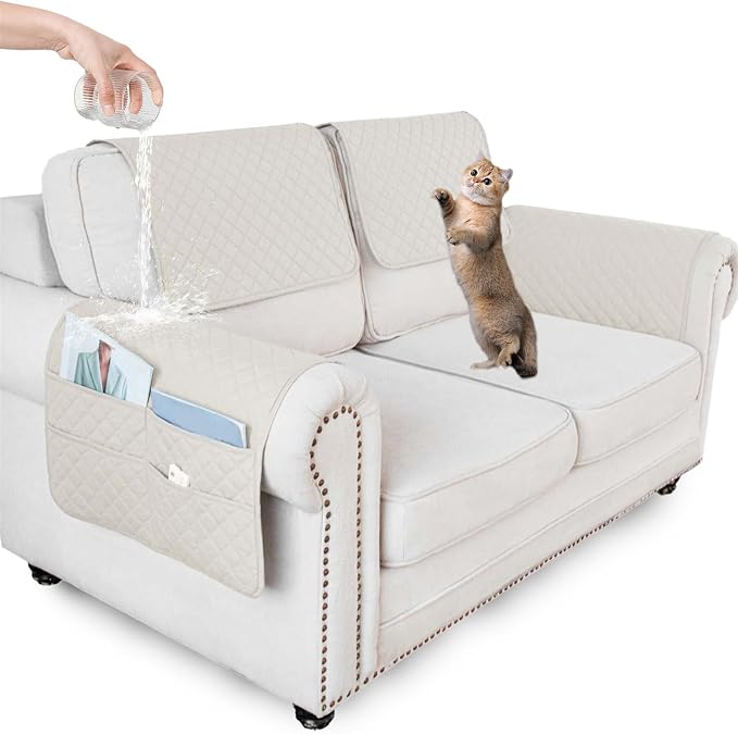 Large Polyester Armrest and Headrest Covers with 2 Pockets | Soft, smooth polyester resists daily wear nonslip silicone backing helps shield recliners and sofas from pet scratches