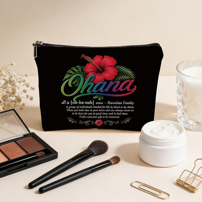 Hawaii Gifts Makeup Bag, Hawaiian Souvenir Cosmetic Bag Makeup Pouch | Ohana Hawaiian Gifts Travel Toiletry Bags, Christmas Birthday Appreciation Gift for Women Girls Families Grandama Sisters