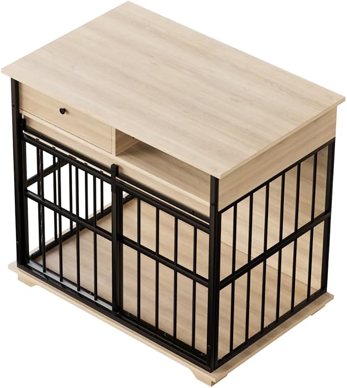 Dog Crate Furniture with Storage Drawer and Side Compartment for Indoor Living Rooms, Home Offices, and Outdoor Patios