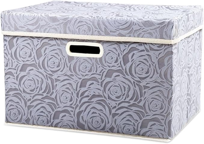 Collapsible Storage Boxes with Lids Fabric Decorative Storage Bins Cubes Organizer Containers Baskets with Cover Handles Divider for Bedroom Closet Living Room 14.9x9.8x9.8 Inch 1 Pack