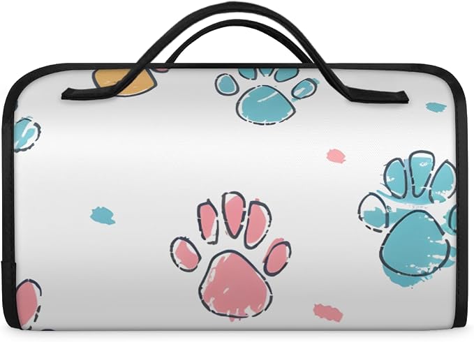 Paw Print Makeup Bag for Women Hanging Roll-Up Travel Organizer Toiletry Kit with 4 Removable Compartments, Puppy Dog Paw