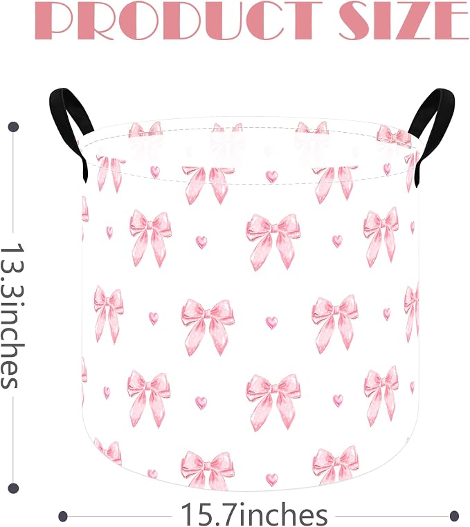 MAIZMZ 3 Pack Pink Storage Baskets for Girls Room, Round Laundry Basket with Handles,Toy Organizer Bin with Water-Resistant Lining, Foldable Nursery Basket for Clothes, Toys, Gifts, Bedroom