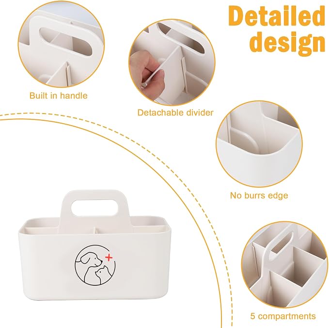 Dog Storage Organizer for Nursing Supplies,Portable Caddy for Pet Stuff,Divided Storage Bin for Dog Cat Feeding Bottle/Pet Pill Shooter/Whelping Kit-Bathroom,Countertop Storage-White
