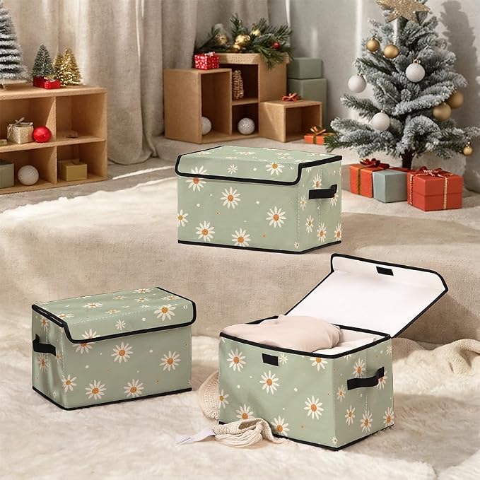 Stackable Clothes Storage Bins with Lids 3 Pack | Closet Organizers Fabric Box for Home and Office,Blanket Clothes Organizers,Under Bed Storage Containers