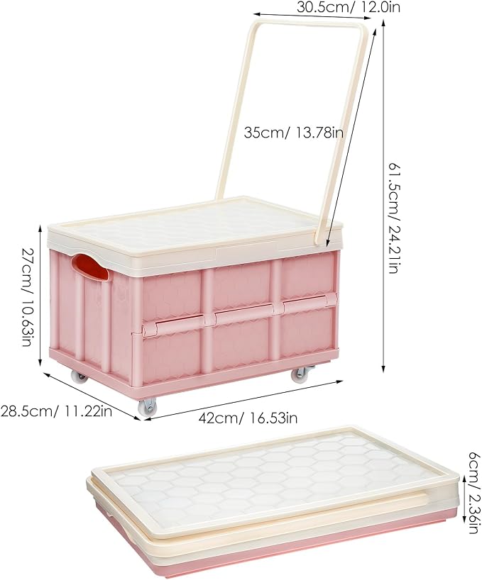 30L Collapsible Storage Bins with Lids: Storage Tote With Wheels Folding Plastic Stackable Utility Crates Plastic Tote Storage Box Container Stackable Folding Utility Crates for Clothes,Books