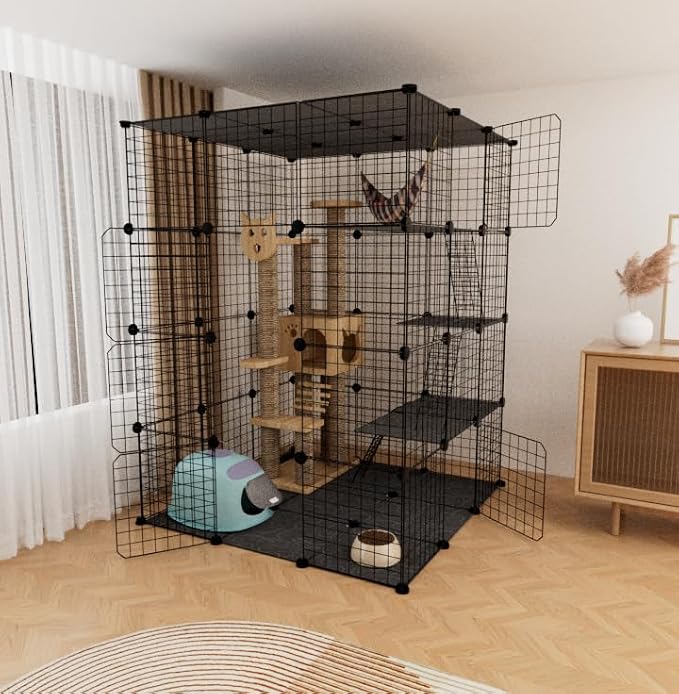 Indoor Cat Cage Enclosure DIY,Cat Playpen Catio Thick Metal Wire Kennels for 1-3 Cats Kitten Cage Detachable Patio Cat Crate（Only Cage）