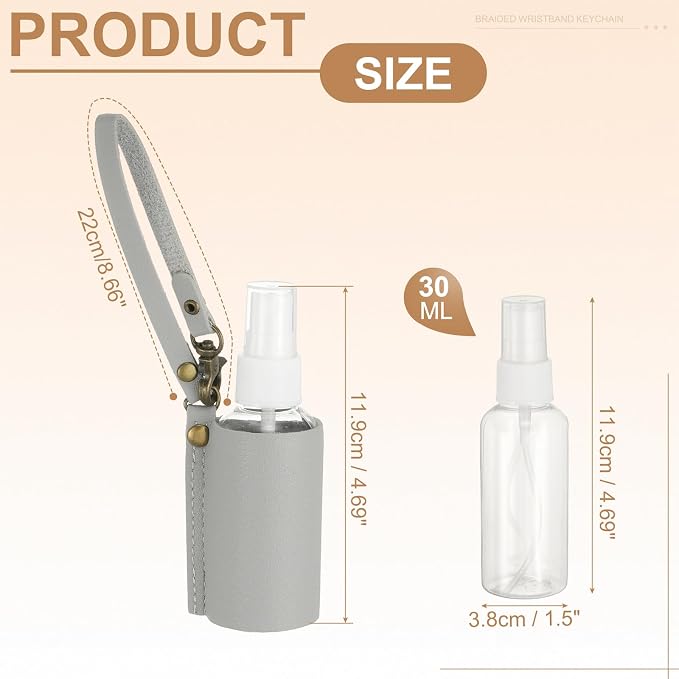 uxcell Travel Empty Spray Bottles with Leather Bag Holders, 30ml Refillable Leakproof Bottles Travel Size, Portable Hand Soap Containers for Cosmetic Perfume Air Freshener,Gray