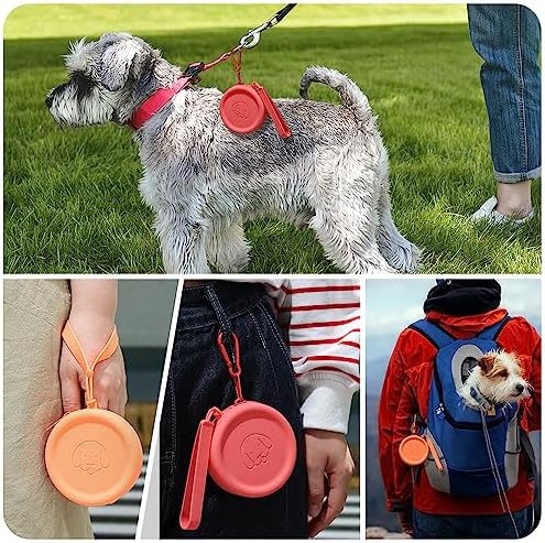 WALLFID Silicone Dog Treat Pouch Small Bag,with Pet Training Clicker,Walking Bag for Dog and Cat, Pocket Size, Easy to Clean, Odorless, Zipper Design,Moisture-Proof,Travel Walking Bag.(Orange)