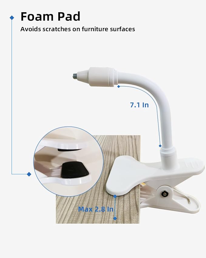Universal Baby Monitor Camera Clip Mount with Flexible Gooseneck, White | Fits for Most Cameras for Home Security/Indoor Camera, No Drill Required, 7.1 Inch Gooseneck, Includes Nano Tape
