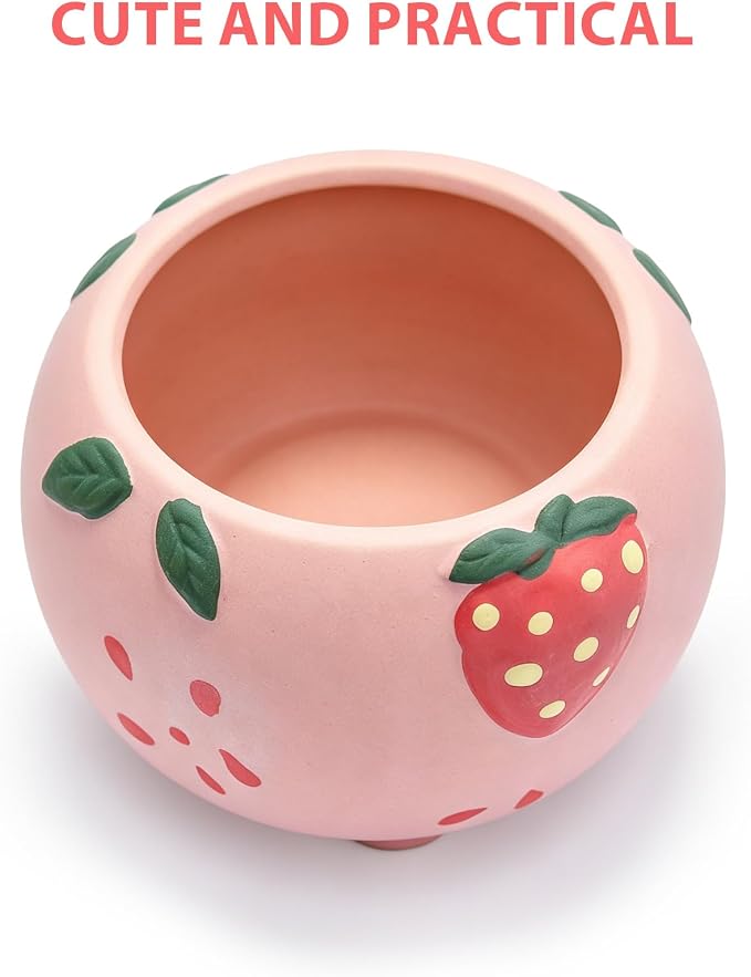 Ceramic Strawberry Shaped Pen Pencil Holder for Desk Decoration Accessories Strawberry Decor Makeup Brush Pen Cups Succulent Plant Pot Office School Ideal Gifts for Women, Mom or Birthdays (red)