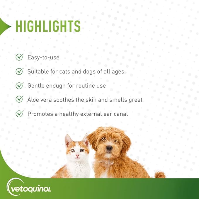 Vetoquinol Ear Cleansing Solution - Gentle Cleaner to Remove Dirt & Debris - Easy-to-Use Drops for Cats & Dogs - Support Clean and Fresh-Smelling Ears - Ideal for Routine Pet Hygiene - 1 Gallon