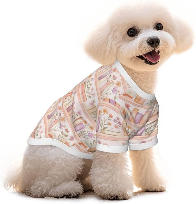 Bookshelf Dog T Shirt Dogs Cats Cotton Shirts Short Sleeve Clothes Soft Stretchy Pet Costume Doggy Outfit Pullover Jumper Puppy Sweatshirt Large