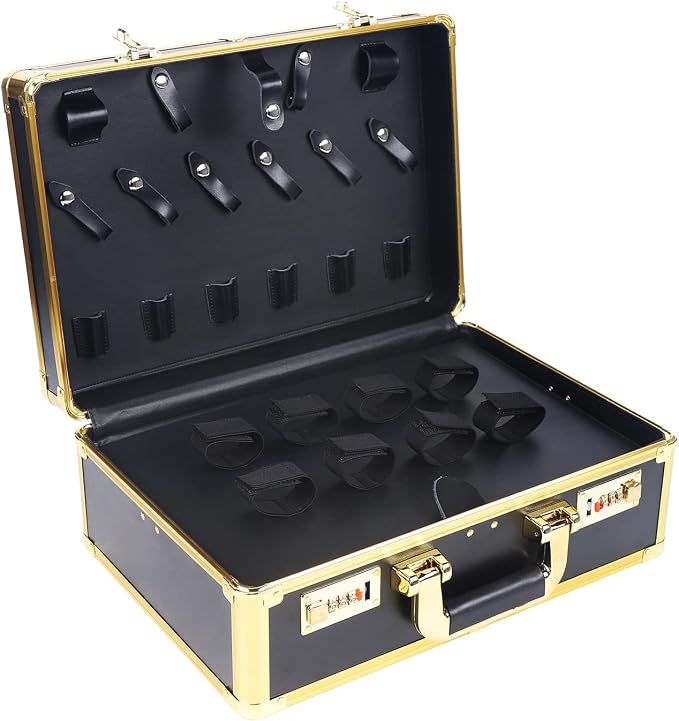 Barber Beauty Salon Tool Kits Storage Travel Carry Case,Hairdresser Salon Trimmer Holder Organizer Box with Lock,Barber Carrying Case for Hair Stylist Pet Groomer (Gold)
